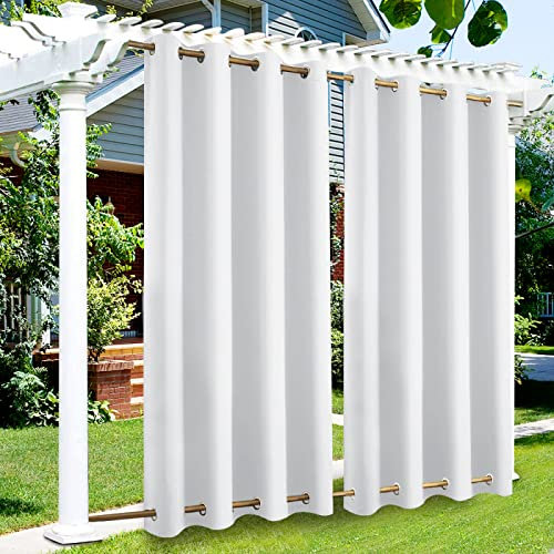 Wasserdichter Outdoor-Vorhang mit Wärmedämmung, Doppelösen, für Garten, Terrasse, Pavillon, Pergola, 381 x 304,8 cm, weiß, winddicht und verdunkelnd