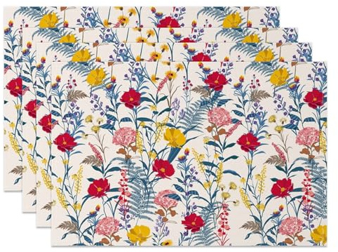 MIRRORANG Juego de 4 manteles individuales lavables con diseño de flores silvestres multicolor, 45 x 30 cm, para decoración rústica de cocina, comedor
