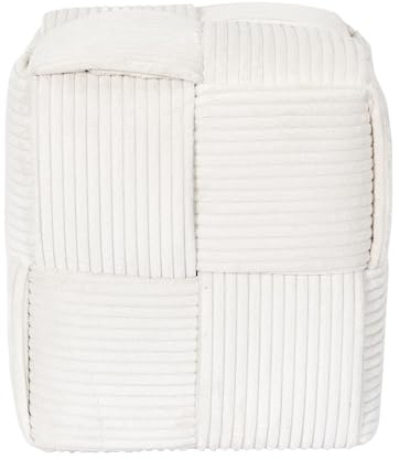 HOME DECO FACTORY, HD0538, Beige vävd ribbad sittpuff, elegant och bekväm design, perfekt för vardagsrum eller sovrum, mångsidig som sits eller fotstöd, mått 36x38x36 cm, beige färg