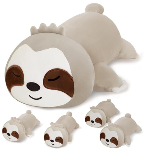 SQEQE Sloth Plushies fyllda djur med 4 spädbarn, söt sengångare plysch kudde mjuk leksak födelsedag presenter för flickor pojkar