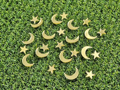 x24 Acrylic Moon and Stars Cake Charms Cupcake Toppers Acrylic Mini Moon and Stars Cake Charms Cake Toppers Mini Moon and Stars Cake Decorations (Blue Mirror Acryl)
