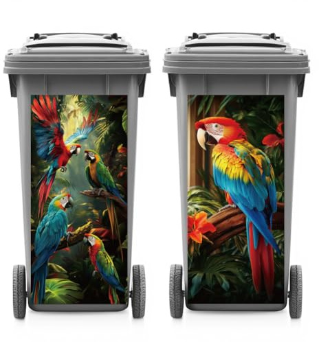 ANATTASOUL 2Pcs Parrot Spring Wheelie Bin Stickers for Bins Decorative | Waterproof,Dustbin Cover,14.9x 32.2,Adhesive,Large,Funny Decal for Bins, Fridge, Wall, Garden Outdoor, Indoor Decoration