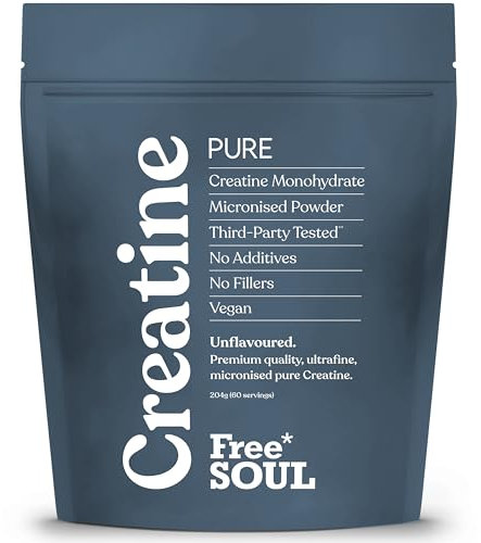 Creatine Monohydrate Powder | 100% Pure Micronised Creatine Monohydrate | Easily Dissolves | Unflavoured | Vegan | Lab-Tested | 60 Servings | Free Soul