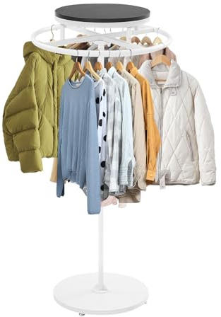 soudesileim Rund Kleiderständer mit 4 Verstellbare Fußpads, 360° Drehbar, Höhe 140cm, Kleiderstange Rundständer, Kleidungsständer Drehbar für Bekleidungsgeschäfte (Schwarz, Weiß)