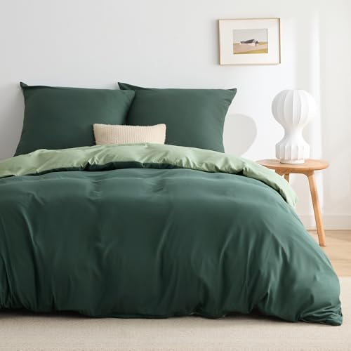 BEDSURE Bettwäsche 220x240 3tlg Mikrofaser - Salbei/Dunkel, 80x80 Kissen | Kontrast-Design Wendebettwäsche mit Reißverschluss, Oeko-TEX zertifiziert, einfache Montage, für Zuhause & Hotel