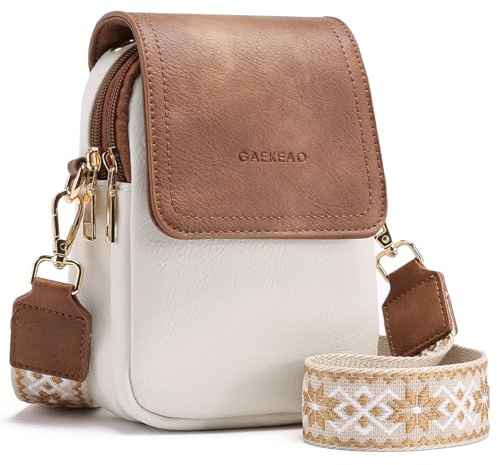 GAEKEAO Handytasche zum Umhängen, Vegane Leder Handy Umhängetasche Kleine Schultertasche Crossbody Bag Damen mit Abnehmbarem Breitem Gitarrengurt, Geschenk für Frauen