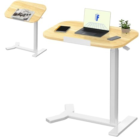 FLEXISPOT C-Shaped Side Table Height Adjustable End/Bedside Table for Sofa Bedroom Living Room Office, Pneumatic Standing Desk Coffee Table for Small Spaces, 60 x 40 Maple
