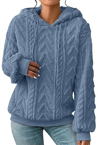Y2k - Sudadera con capucha gruesa para mujer, talla grande, felpa sólida empalmada jacquard, bolsillos, jacquard, con cordón, forro polar negro, manga larga, suéter esencial para invierno y otoño