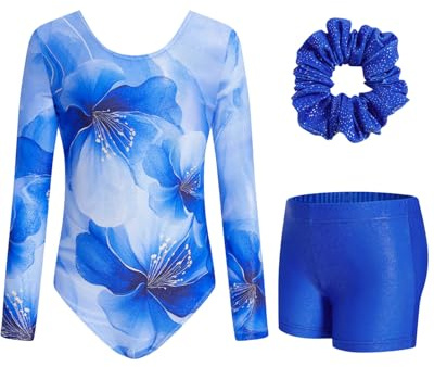 JiAmy Gymnastikanzug Mädchen, Turnanzug Turnshorts Haarband Set Turnanzug Leotard Set für 3-12 Jahre
