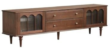 Meuble TV 200 cm Centre de divertissement rustique en bois massif couleur noyer, meuble de rangement rétro style ferme, adapté pour salon, hôtel, etc. Support TV