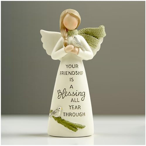 Friendship Angel Figurine with Birds, 10.4 cm | Painted resin angel decor with bird details and heartfelt message for shelves; a meaningful friendship gift for women