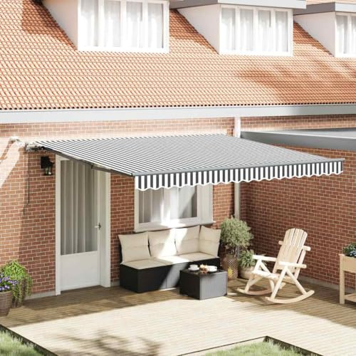 Tenda da Sole Automatica con LED, Antracite e Bianco 400x300 cm, Tessuto Poliestere PU e Struttura Alluminio, Telecomando e Sensore Vento, per Balcone Giardino Bar