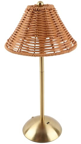 Denash Schnurloses Boho Rattan Tischlampe, Wiederaufladbare Dimmbare LED -Nachtlampe mit 3 Farbtemperaturen, Handgefertigtes PC -gewebter Nachtlicht für Wohnkultur