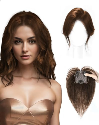 SanKristo 3D 360° Haar Toppers Pony Mittelscheitel Haarteil Klammer, natürlich fake hair extensions clip in bangs hairline oberkopf werdendes Haar Haarstücke Accessoires atmungsaktiv Frauen Hellbraun