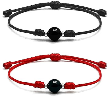 Turmalina® - Pulseras TOURMALINE autentica hilo rojo y negro - Adornos en plata de Ley - Amuleto contra mal de ojo para mujer y hombre - Sanación y curación energía negativa