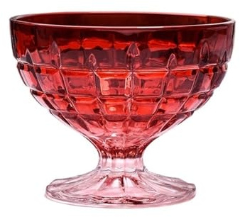 GLigeT Juices Vintage Embossed Glass Dessert Cups, 225ml Colorful Footed Ice Cream Bowls for Sundae, Trifle, Fruit, Salad Soda(Red)