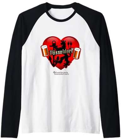 Düsseldorf Lettering Old Beer Glass Heart Lion Düsseldorf Raglan Baseball Tee