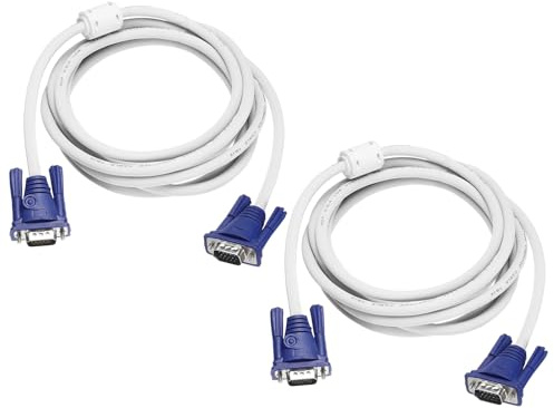 sourcing map Lot de 2 câbles VGA (3 m 7 broches) – Mâle vers Mâle Câble Vidéo Adaptateur Cordon pour TV, PC, Ordinateur, Ordinateur Portable, Moniteur, Projecteur, Blanc