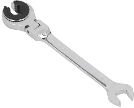 ZJchao Llave de Línea de Freno con Trinquete, Llave para Tuercas Abocinadas de Extremo Abierto de Acero Cr V de 12 Mm, con Oscilante de 5 °, para Tuercas de Tubería de CA de Freno de
