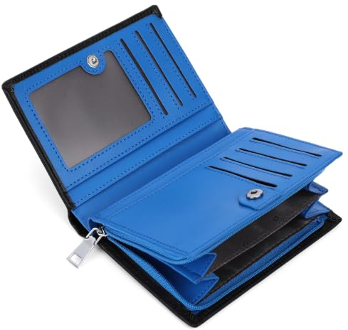 SENDEFN Portafoglio Uomo Blocco RFID, Portamonete Uomo Verticale con Cerniera, Portacarte in Pelle Vegan con 10 Scomparti per Carte di Credito, 1 Scomparti per Banconote, 1 Tasca per Monete