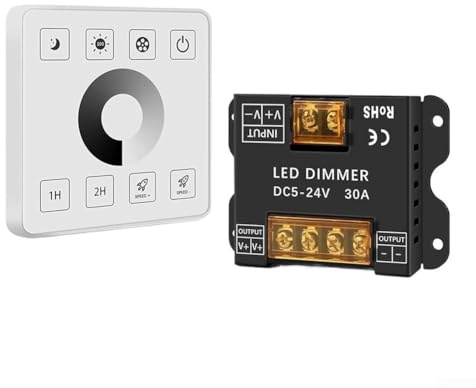 UrbanHui Kabelloser LED-Streifen-Dimmer 5V-24V mit Touch-Steuerung und dynamischen Beleuchtungsmodi, Schwarz und Weiß