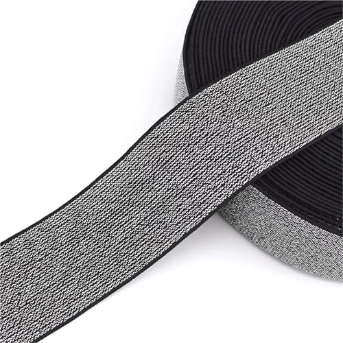 Goma Elastica Costura Banda elástica con purpurina de 5/10 m (10-50 mm) for coser, bandas goma, prendas, pantalones, cinturones, cintas elásticas, accesorios bricolaje(BlackSilver,10Meters,50mm)