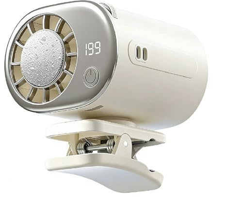 Car Clip on Air Conditioner Fan with LED Display, Mini Portable Personal Cooling Fan with 360° Rotation, 199 Speeds Adjustable, USB Rechargeable Car Fans for Office Beach Truck Tent Umbrella (White)