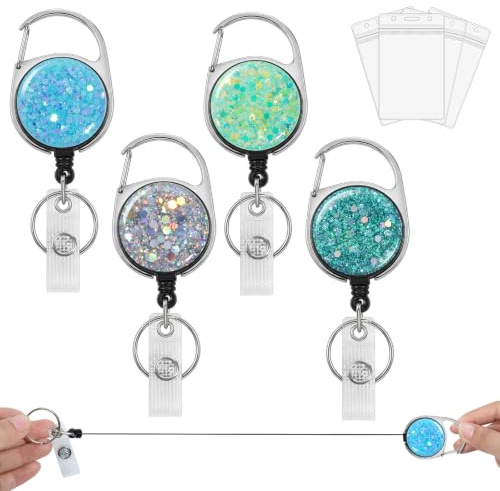 Llavero Retráctil 4 Unidades Extensible 70cm con 4 Fundas Transparentes Mos