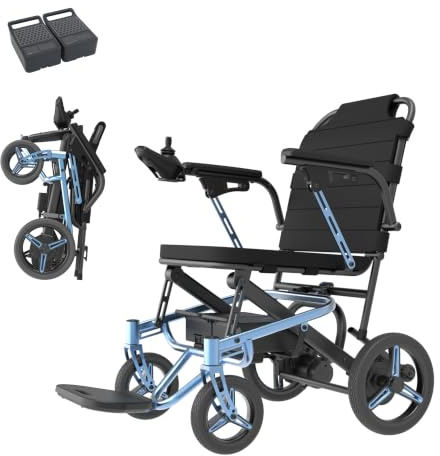 WEYRAL Silla de ruedas eléctrica plegable de 13 kg, con iluminación LED, autonomía de más de 48 km con 2 baterías de litio. Silla de ruedas eléctrica todo terreno, silla de ruedas motorizada portátil