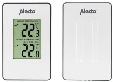 Alecto WS-1050 Station météo compacte - capteur extérieur sans fil, mesure température intérieure et extérieure, affichage max/min, écran clair, portable ou montage mural - Blanc