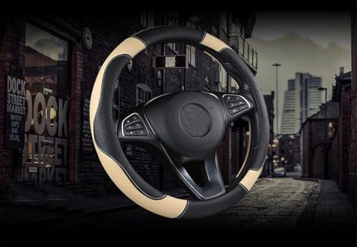 Istn Unisex's Sport Style Contrast Color Non-slip Sweat Good Breathable PU Leatherette 15 inch Car Steering Wheel Cover 38cm Beige