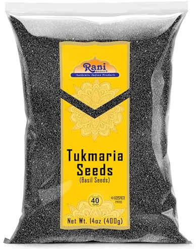 Rani Tukmaria (Holy Basil Seeds) 14oz (400g) Used for Falooda / Sabja Dessert, Spice & Ayurveda Herbal ~ All Natural | Gluten Friendly | NON-GMO | Kosher | Vegan | Indian Origin