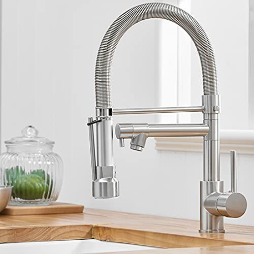 AIMADI Wasserhahn Küche Mischbatterien Pull Down Küchenarmatur mit Brause Spiralfederarmatur Küchenspüle Armatur Geschirrbrause Spültischarmatur Gebürsteter Nickel