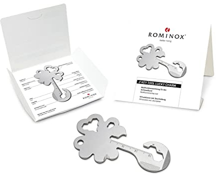Presentartiklar: ROMINOX nyckelverktyg Lucky Charm, 19 funktioner, nyckelring klöverblad, lyckobringare, multiverktyg i rostfritt stål inklusive funktionsbeskrivning, multifunktionsverktyg