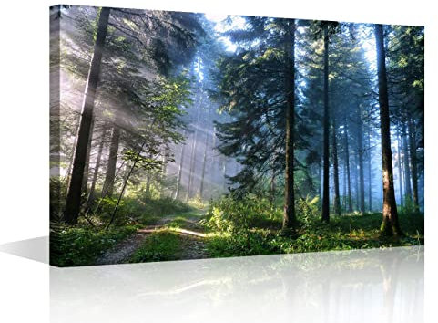 Forest Wall Art Modern Canvas Painting Picture for Home DecorationTrees Morning Spring Landscape Print On Canvas Artwork for Wall Decor Framed Ready to Hang 16x24inch (40x60cm)