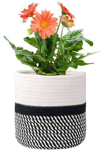 KMERCE Panier à Plantes d'intérieur, Pot de Fleurs Tissé, Cache Pot à Plantes en Corde de Coton, Décoration Intérieure Panier de Rangement pour Jouets Vêtements Diamètre 20 cm