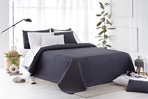 Todocama Copriletto trapuntato sottile con motivo piqué, per primavera, estate, autunno e inverno, 100% microfibra extra morbido, Copriletto multiuso, Letto 80/90 - 180x260cm, Grigio Scuro