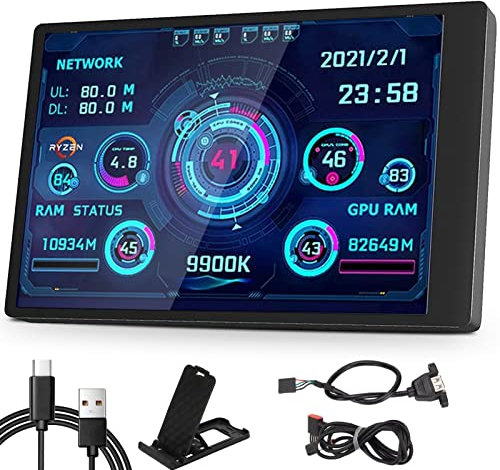 Goshyda Computer Temp Monitor, 3.5in IPS USB Mini Screen PC Sensor Panel Display Temperature Monitor for AIDA64 PC CPU RAM Data Monitor, Only Support for System