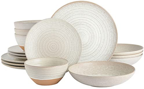 Gibson - Vajilla de Terracota Reactiva Elite Dreamweaver de 16 Piezas con Dos Tipos de Cuenco en Color Marrón Tierra