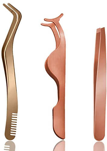 Lot de 3 pinces à cils pour extensions de cils - En acier inoxydable - Pour extensions de cils
