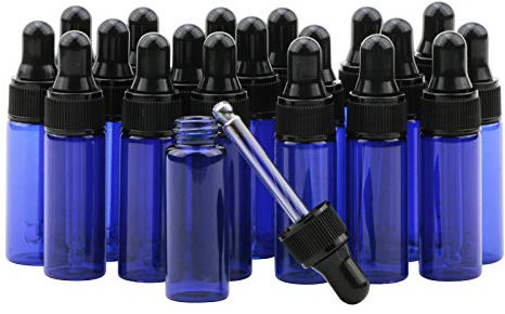 Pxyelec 5 ml blaue Tropfflaschen mit konischen Glas-Pipetten, 20 Stück ätherisches Öl, tragbare Reiseflaschen, Parfüm, Schönheitsduft, Kosmetikfläschchen
