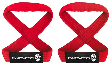 Gymreapers Figure 8 Lifting Straps for Deadlift, Powerlifting, Strongman, & Cross Training Strong Weightlifting Wrist Straps for Men, Women (Red, Small)