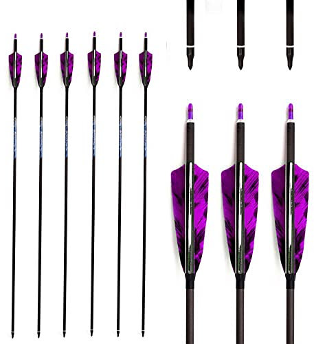 ACCMOS 6 St Violett Weiß Feder Jagdpfeile Spine 600 ID 6,2 mm 4 Tarnfarbe Truthahnfeder 30 Zoll für Bogen und Pfeil Schießen (Spine 600, 30inch)