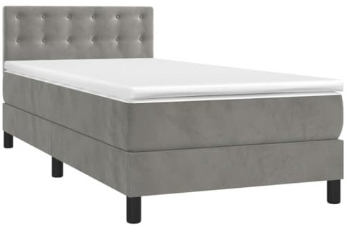 vidaXL Boxspringbett mit Matratze LED Bett Einzelbett Bettgestell Polsterbett Bettrahmen Lattenrost Schlafzimmerbett Hotelbett Hellgrau 100x200cm Samt