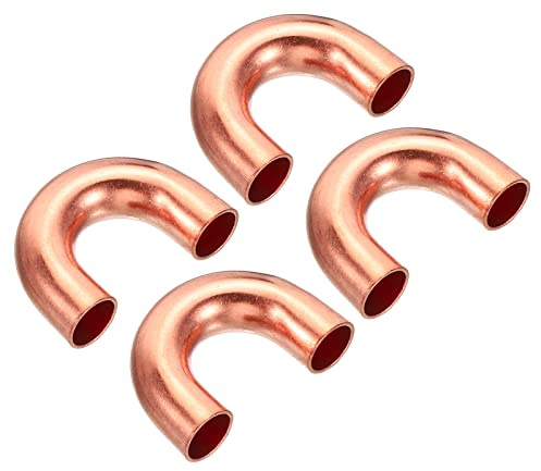 PATIKIL 5/16 Inch OD 28x19mm Elbow Copper Pipe Fitting, 4 Pack 180 Degree Bend Welding Sweat Solder Connection for HVAC Air Conditioner Plumbing Gas Water Oil