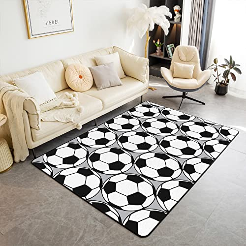 Alfombra de fútbol para niños, diseño de balón de fútbol para sala de estar, dormitorio, niños, niñas, adolescentes, decoración temática deportiva, alfombra de juegos de fútbol, alfombra de piso de 1