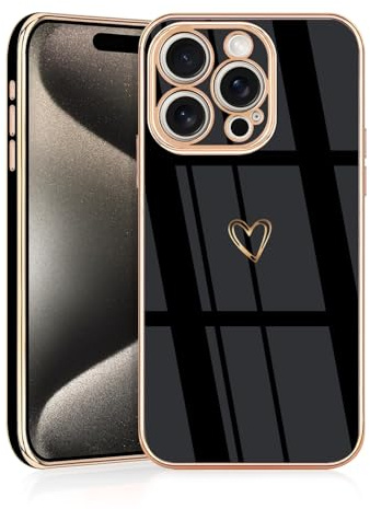 JRIANY for iPhone 15 Pro Case, Protective Flexible Silicone Case with Cute Design Love Heart Pattern Shockproof Bumper Cover Compatible with Apple iPhone 15 Pro - Black