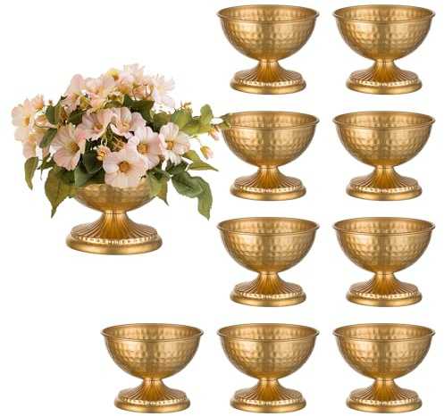 Sziqiqi Vase Gold Kleine für Tischdeko: 11 cm Hoch Metal Urne Vasen für Hochzeit - Blumentopf Goldene Set of 10 - Vintage Blumenvase für Party Taufe Valentinstag