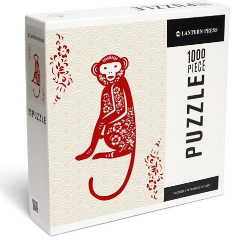 Lantern Press Silhouette, Monkey 1000 Piece Jigsaw Puzzle for Adults, Made in USA with Reference Poster
