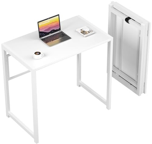 GreenForest Kleiner Schreibtisch Klappbar 80 x 48 cm, Keine Montage Erforderlich Klapptisch, Home Office Klappbarer Schreibtisch, Weiß